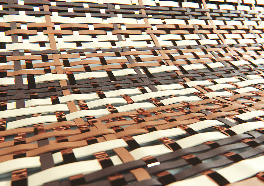 Close up of Woven Leather and Copper Tapis Carpet