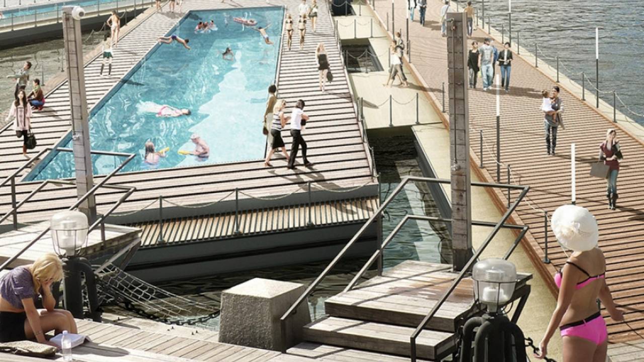 100architects показала концепцию плавучего бассейна в Москве
